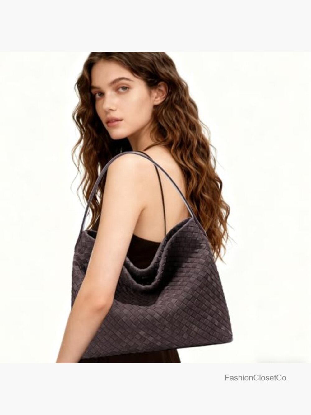 Slouchy Suede Woven Hobo Bag Crossbody Satchel Tote Handbag Faux Leather - Picture 2 of 5